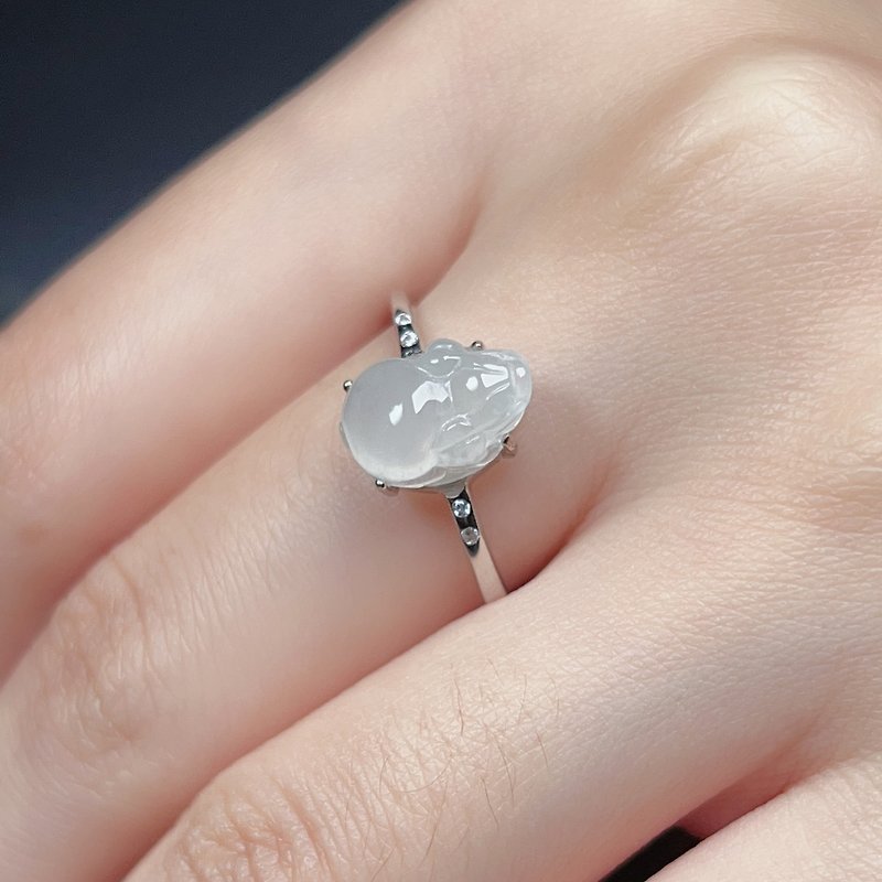 [Lucky Beast] Ice Jade Pixiu Ring 925 Silver| Natural Burmese Jade Jade A | Gift - แหวนทั่วไป - หยก สีใส
