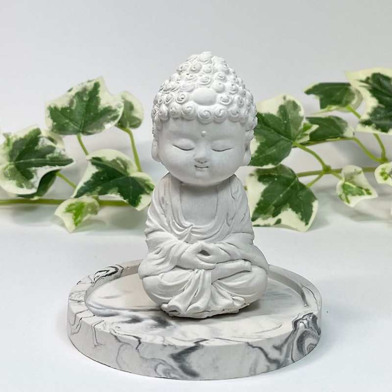 Miniature Small meditation Buddha 1801  w/dish holder set - Fragrances - Other Materials White