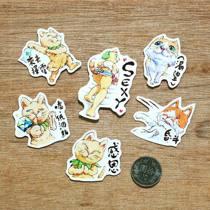 Waterproof stickers - kitten new Tsai and new citrus daily (6 into) - Stickers - Paper Orange