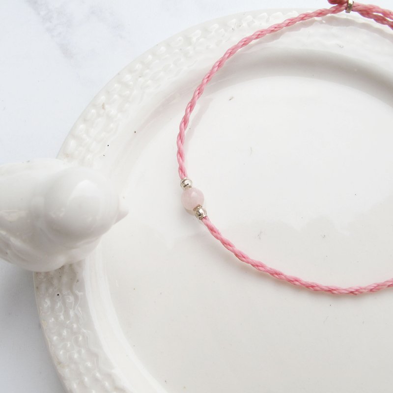 Big staff Taipa [manual silver] silver beads × powder crystal natural paraffin rope bracelets peach blossoms - Bracelets - Gemstone Pink