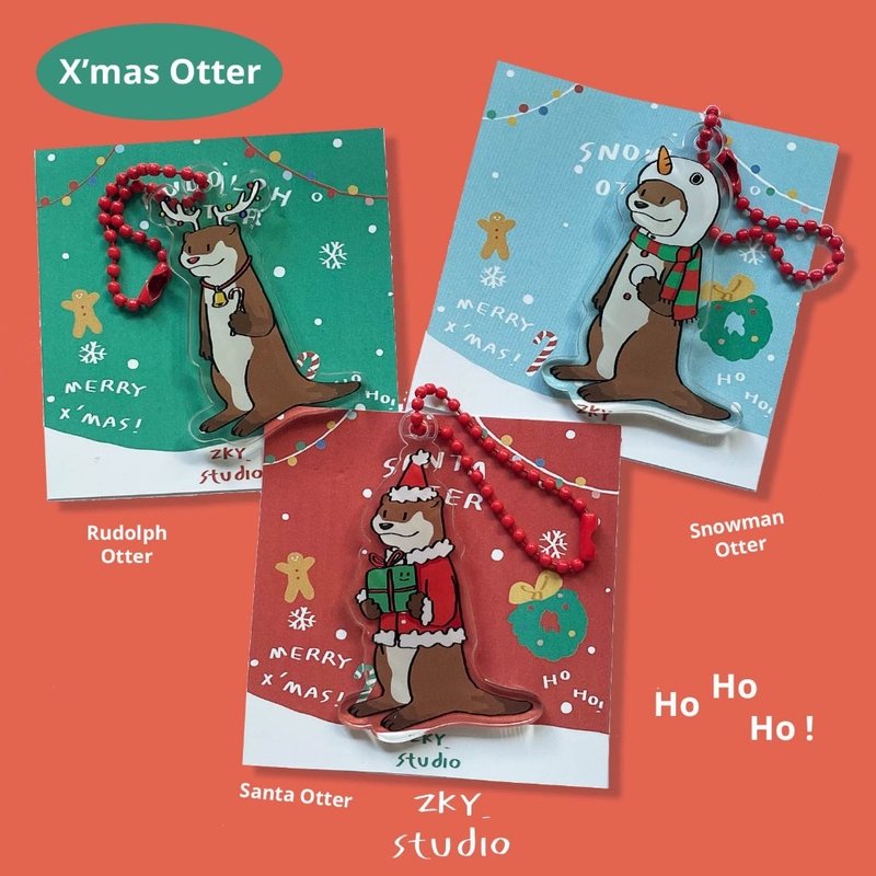 Acrylic Keyring Christmas Otter - 鑰匙圈/鑰匙包 - 壓克力 透明