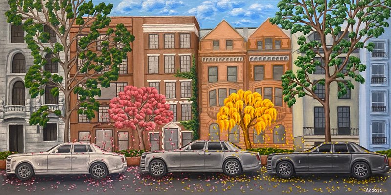 Trinity, original oil painting, oil on canvas, New York City, Rolls-Royce cars - 壁貼/牆壁裝飾 - 其他材質 多色
