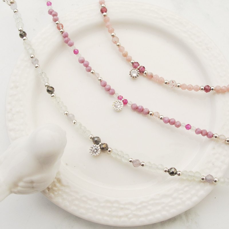 [Crystal Bracelet] Romantic Spring | Pink and tender small crystal sterling silver bracelet | - Bracelets - Semi-Precious Stones Multicolor
