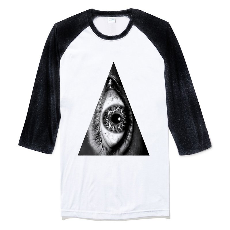 Triangle Eye [Spot] Unisex three-quarter sleeve T-shirt 2 colors triangle eye geometric design self-made brand fashionable round bright justice - เสื้อยืดผู้ชาย - ผ้าฝ้าย/ผ้าลินิน หลากหลายสี
