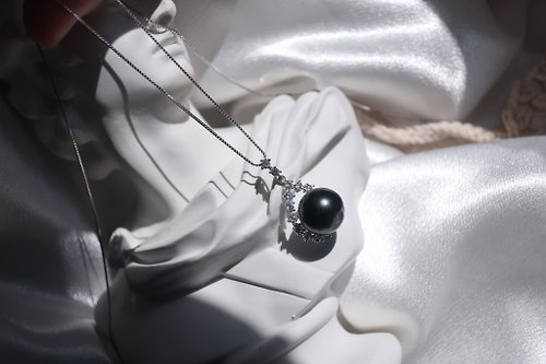 𝐖𝐄𝐈𝐒𝐇𝐈晶品設計館 WEISHI鑲鑽水滴珍珠項鍊 大溪地黑珍珠 S925