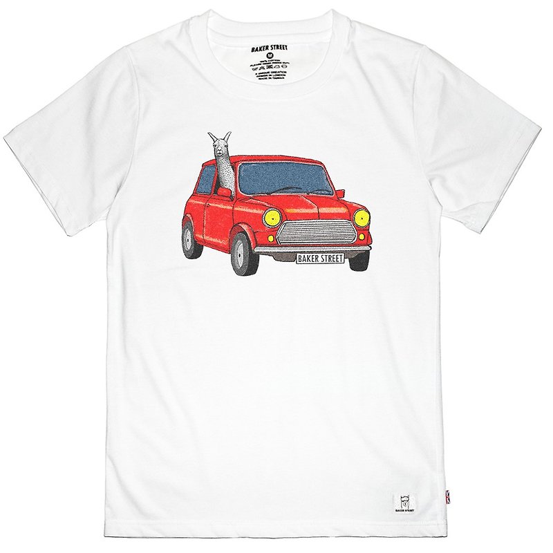 British Fashion Brand -Baker Street- Driving Alpaca Printed T-shirt - เสื้อยืดผู้ชาย - ผ้าฝ้าย/ผ้าลินิน 