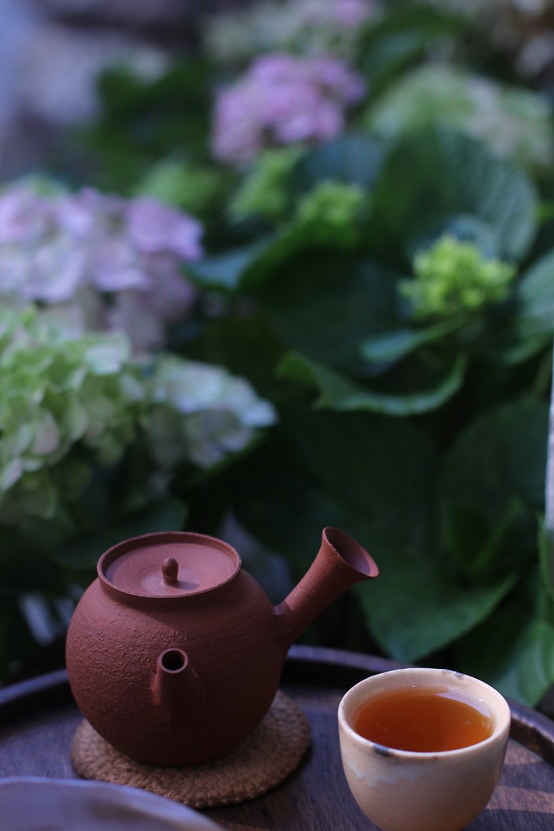 side handle vermilion clay pot - Teapots & Teacups - Pottery 