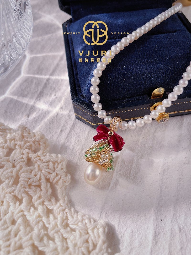 Pearl Necklaces Gold - [Christmas limited] Christmas tree earrings and ear clips handmade natural freshwater pearl female gift