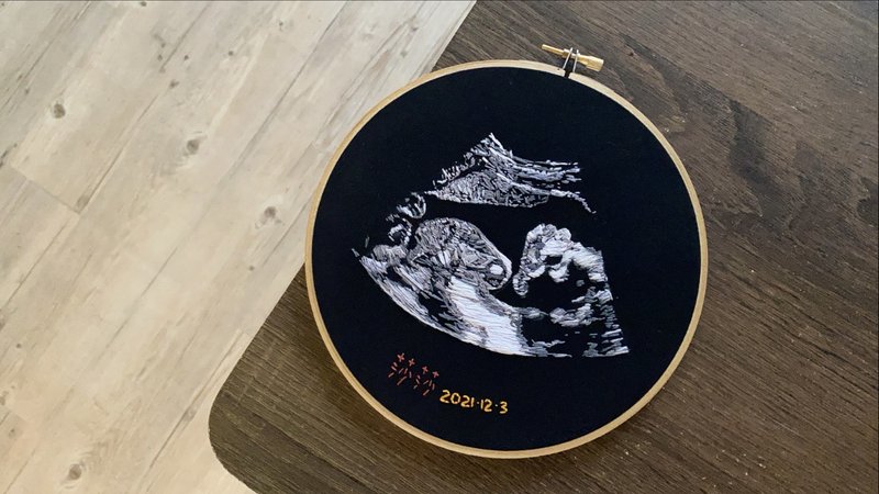 超音波刺繡 大尺寸 Ultrasound 寶寶刺繡 客製化刺繡 - 彌月禮盒 - 棉．麻 黑色