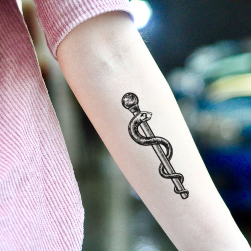 Asclepius Temporary Tattoo Sticker (Set of 2) - OhMyTat - Temporary Tattoos - Paper Black