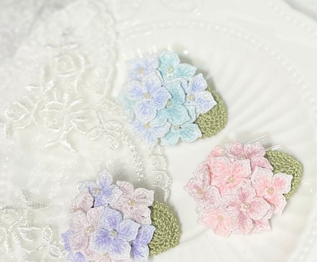 残りわずか 刺繍アジサイ、コサージュ、ブローチ コサージュ レディース