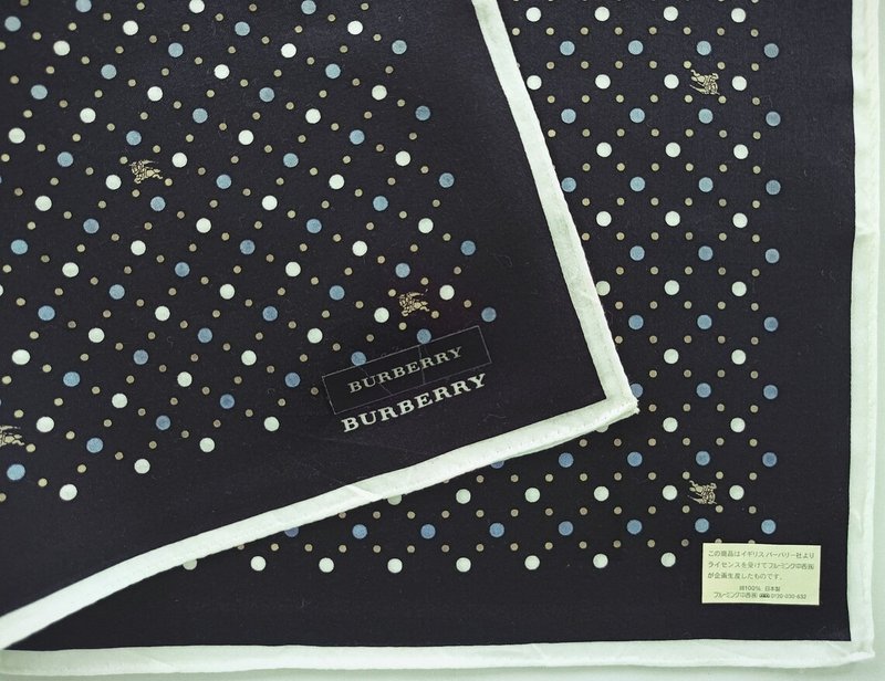 Burberry Vintage Handkerchief Polka Dot Black 20 x 20 inches - 手帕 - 棉．麻 藍色