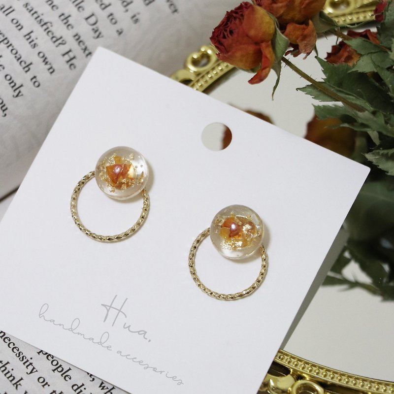 Fireworks in your eyes 2way gold ring detachable two ways to wear earrings - ต่างหู - เรซิน สีใส