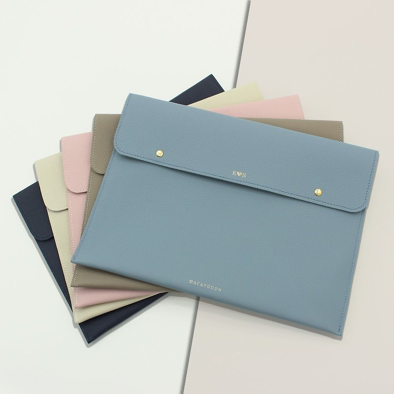 Customized gift handmade genuine leather drop-resistant computer bag multi-function laptop bag laptop bag - กระเป๋าแล็ปท็อป - หนังแท้ สีน้ำเงิน