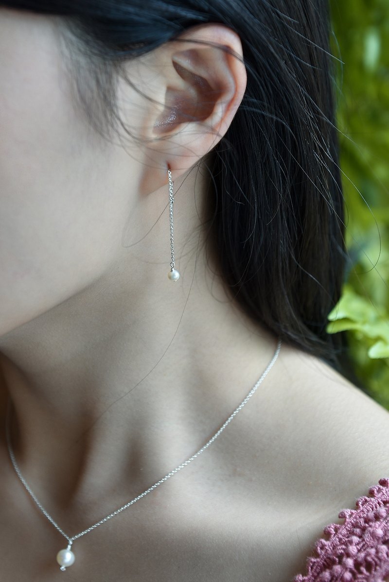 Natural freshwater pearl ear line - Earrings & Clip-ons - Gemstone White