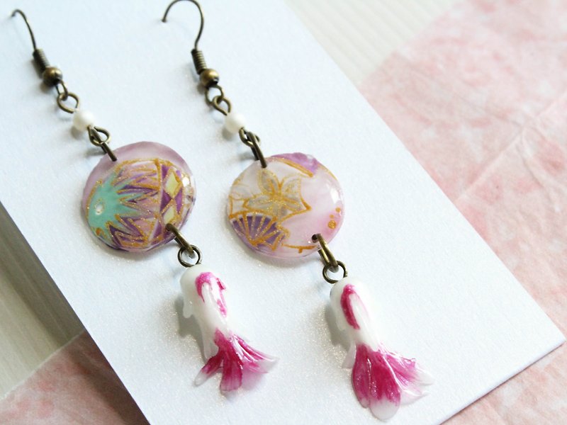 Handmade Goldfish earrings  magenta - Earrings & Clip-ons - Clay Red