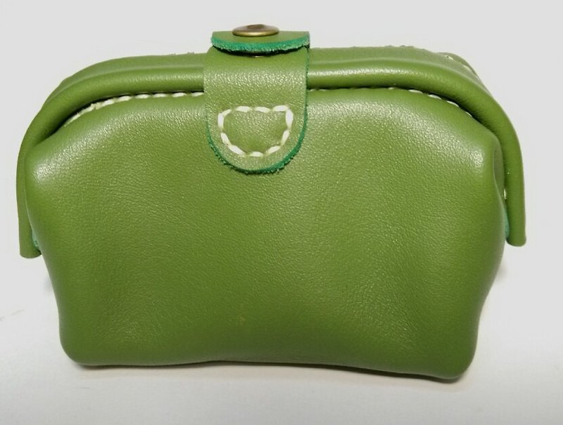 Grass green cow leather mini mouth gold coin purse - กระเป๋าใส่เหรียญ - หนังแท้ สีเขียว