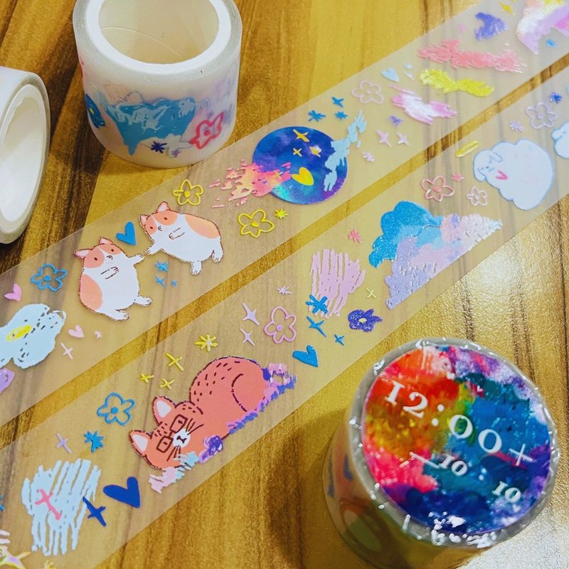 12:00+系列 霓光效果 霧面PET手帳紙膠帶 - 紙膠帶/和紙/PET - 其他材質 多色