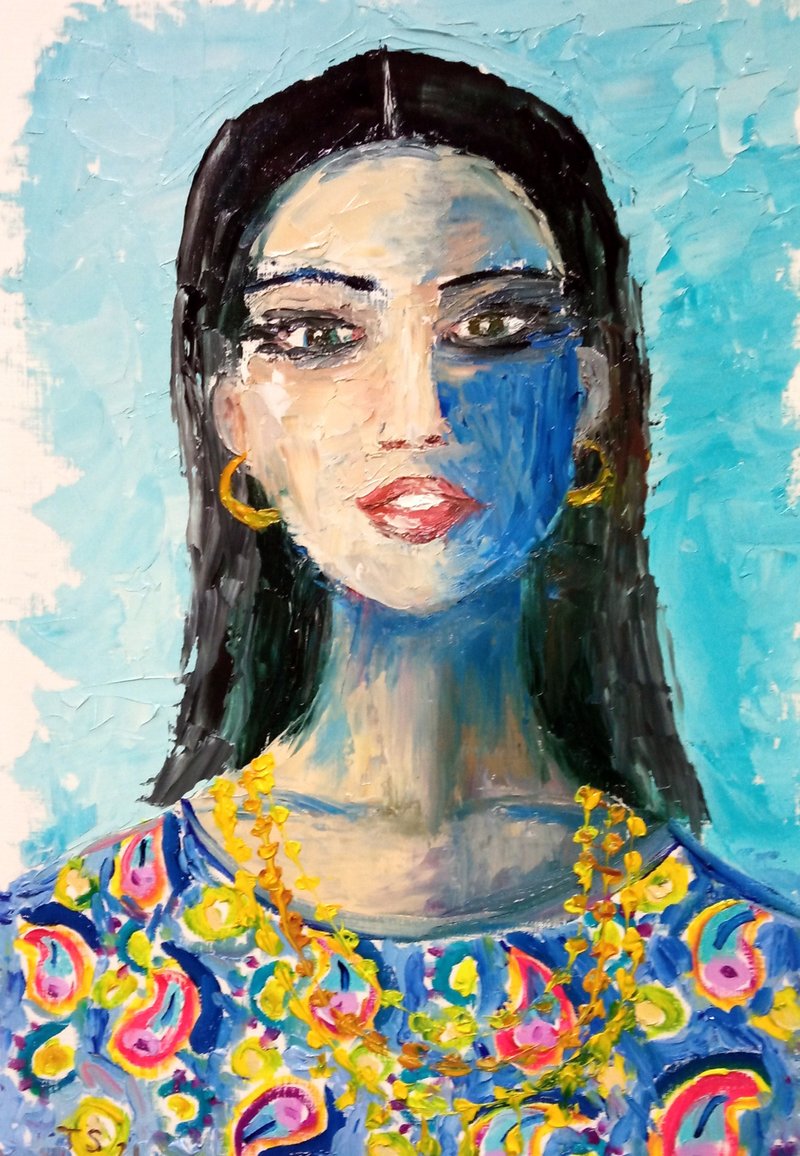 Original author's oil painting Beautiful Girl. Unframed. 29,5x21 cm. - 壁貼/牆壁裝飾 - 紙 