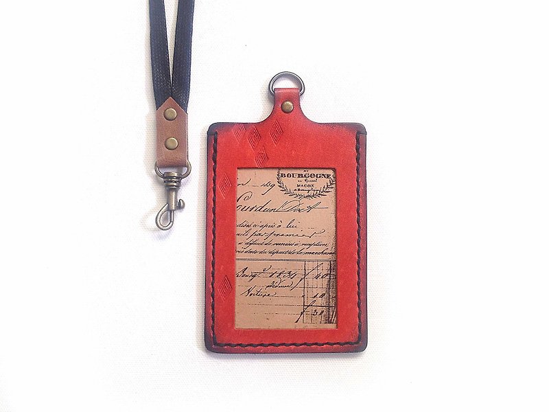 POPO│ spicy red sculpture │. │ Horizontal Leather Card Holder - ที่ใส่บัตรคล้องคอ - หนังแท้ สีแดง