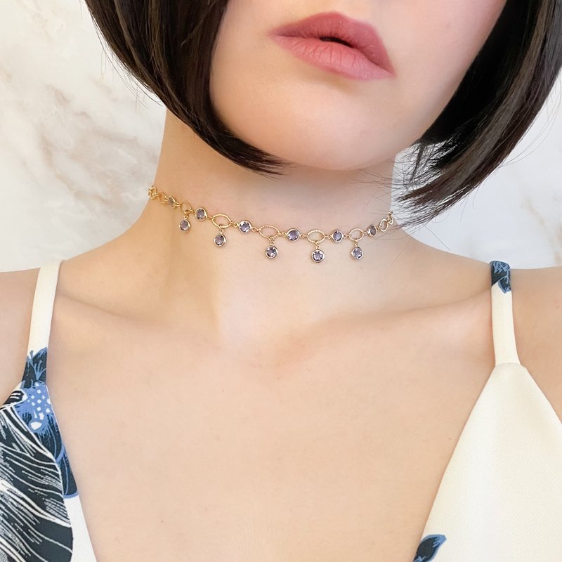 PU / 滴るはミステリアスなタンザナイト / チョーカーネックレス SV200PU - 項鍊 - 其他金屬 紫色