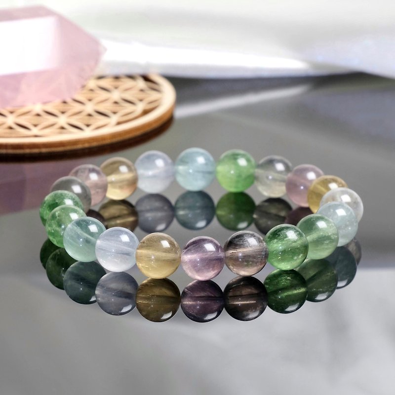 Stone of Wisdom // 10mm Brushed Fluorite Color Stone Chakra Energy Bracelet Natural Crystal Customized - Bracelets - Crystal Multicolor