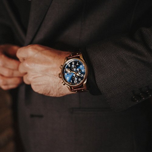 TW Steel Watches 下單即贈品牌籃球 VOLANTE系列 金色藍面計時碼錶