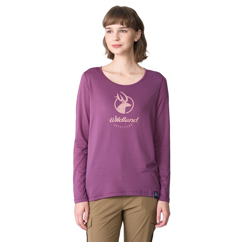 [Wildland] Light energy fiber round neck thermal clothing for women 0B12663-132 Merlot color - เสื้อผู้หญิง - เส้นใยสังเคราะห์ สีม่วง