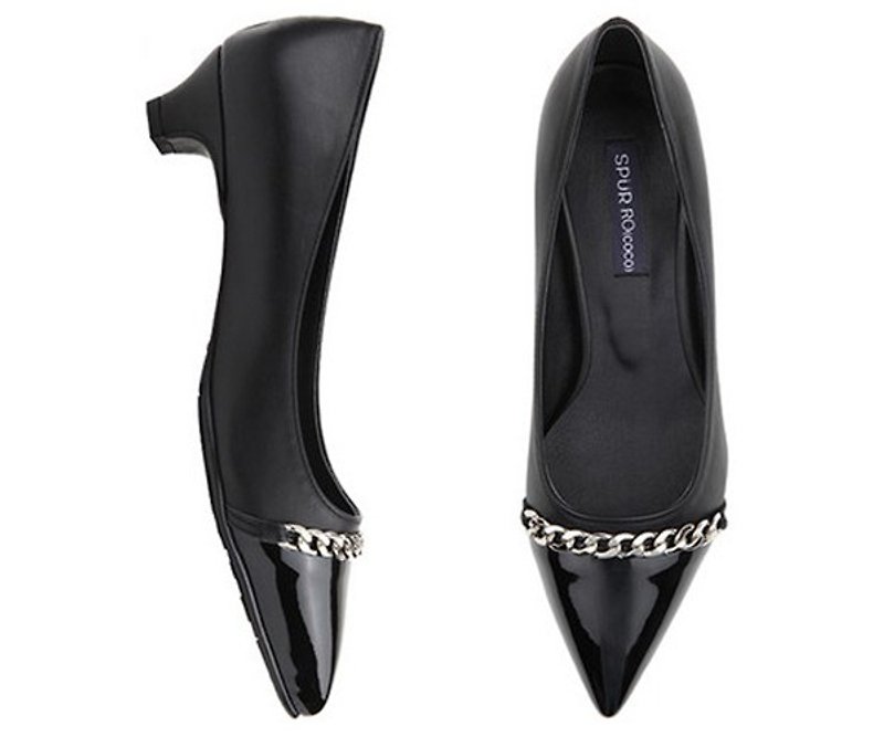 NEW SPRING -SPUR Line chain heels HF8028 BLACK - รองเท้าลำลองผู้หญิง - วัสดุอื่นๆ 