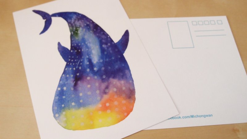水彩明信片-鯨鯊 - 卡片/明信片 - 紙 多色