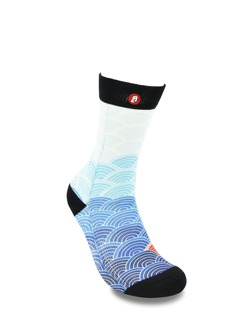 Fool's Day Printed Crew Socks - Wave Painting - ถุงเท้า - ผ้าฝ้าย/ผ้าลินิน สีน้ำเงิน