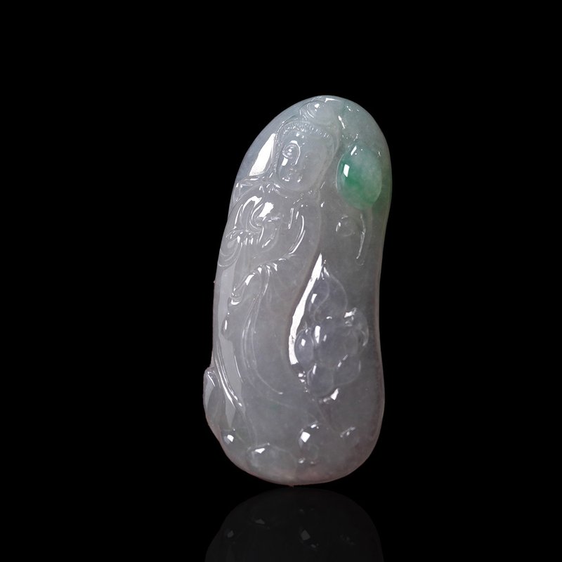 冰種飄陽綠翡翠觀音菩薩項鍊 | 天然緬甸玉A貨翡翠 | 送禮 - 項鍊 - 玉石 多色