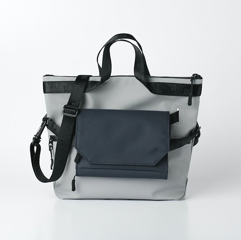 Super core diagonal back / side back / back three-purpose combination-Morandi gray (large) + navy (small) - Messenger Bags & Sling Bags - Waterproof Material Gray