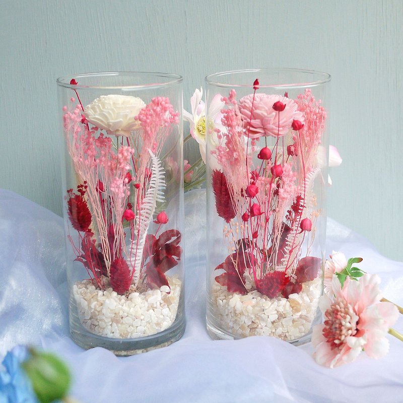 Sweet Time - Rosemary Sun Rose Cylinder Glass Dry Flower Birthday / Valentine's Day - ช่อดอกไม้แห้ง - พืช/ดอกไม้ สึชมพู