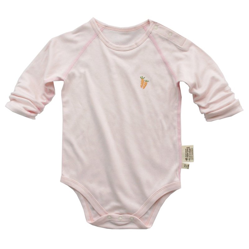 有機棉嬰幼兒超柔長袖連身衣-嫩粉蘿蔔 - 包屁衣/連身衣 - 棉．麻 