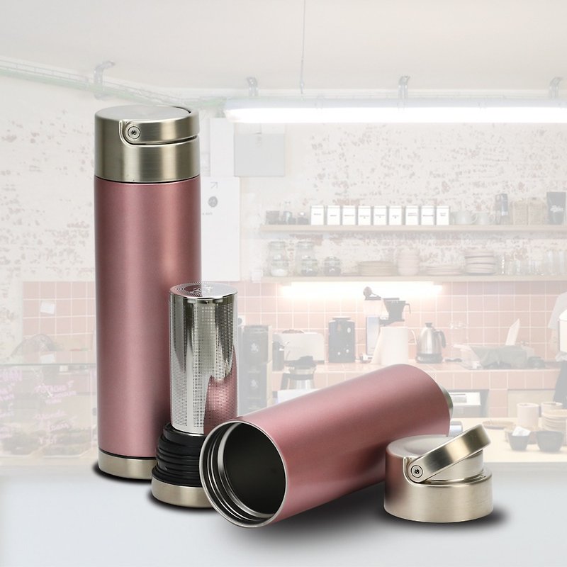 Taiwan Design- Stainless Steel Filter Mug / Vacuum Bottle- Rose Gold - Vacuum Flasks - Stainless Steel Pink