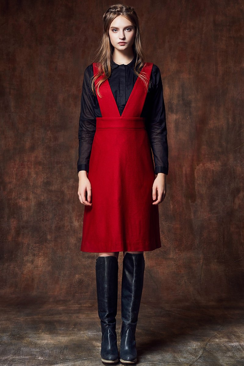 Red strap dress - กระโปรง - ขนแกะ สีแดง