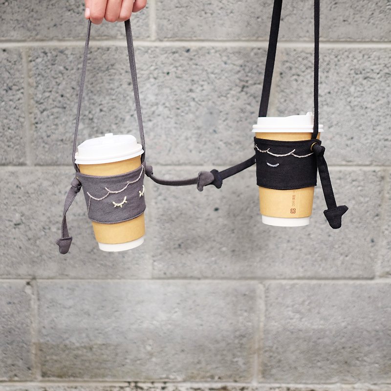 Green drink bag / magnetic hand in hand lover group / - Beverage Holders & Bags - Cotton & Hemp Gray