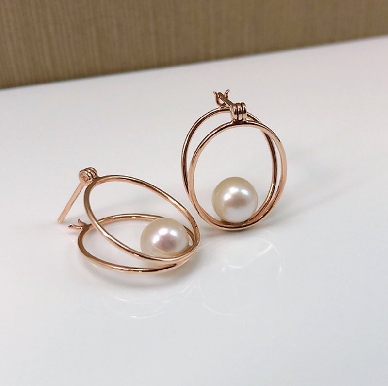 Natural sea water-pearl Rose Gold earrings - ต่างหู - โรสโกลด์ สึชมพู