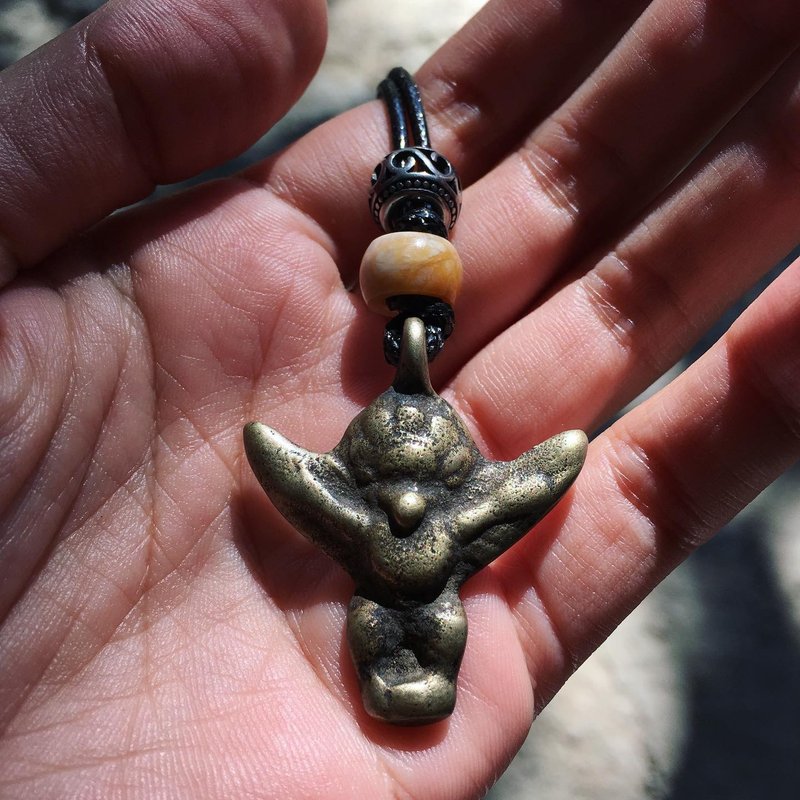 【Lost and find】 西藏 祈福 手工鑄造 純銅 守護神 大鵬鳥 頸鏈 - 項鍊 - 寶石 金色
