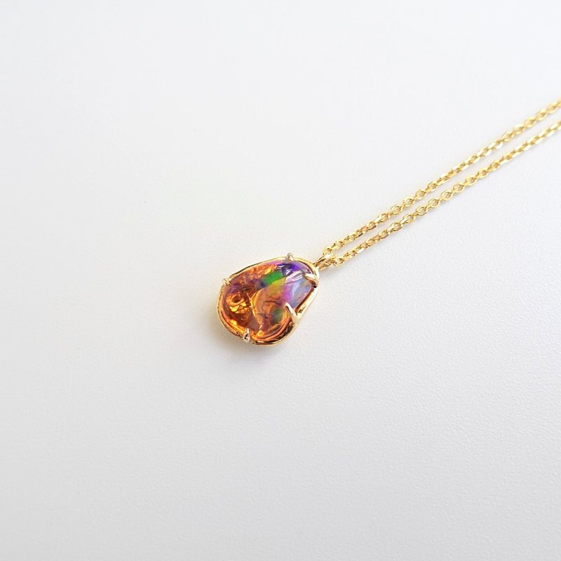 Natural Opal 18K Solid Yellow Gold Adjustable Necklace with Play-of-Color - Necklaces - Gemstone Orange