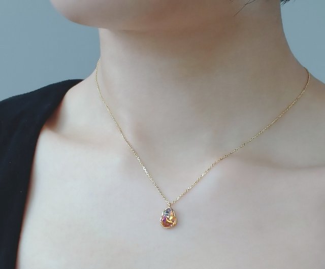 Natural Opal 18K Solid Yellow Gold Adjustable Necklace with Play