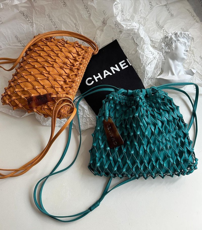 中古包 Chanel香奈兒 罕有湖水綠色玳瑁編織袋 - 手提包/手提袋 - 真皮 藍色