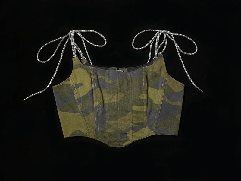 REGETHER 古著改製 迷彩綁帶馬甲 Corset-06 - 背心/無袖上衣 - 棉．麻 綠色