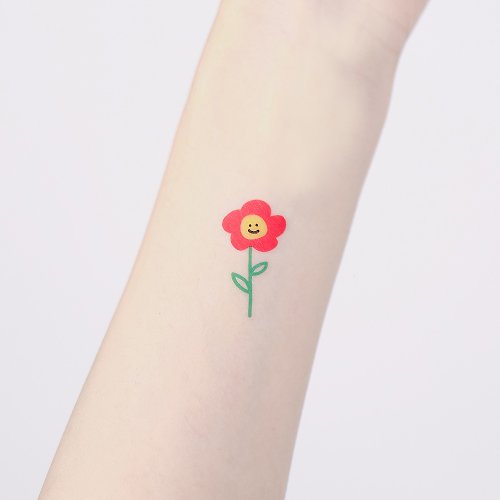 Surprise 紋身便利店 刺青紋身貼紙 - 微笑 紅花朵 2入