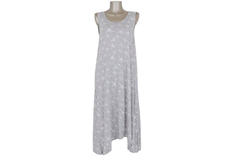 Star fish print sleeveless dress <gray> - ชุดเดรส - วัสดุอื่นๆ สีเทา