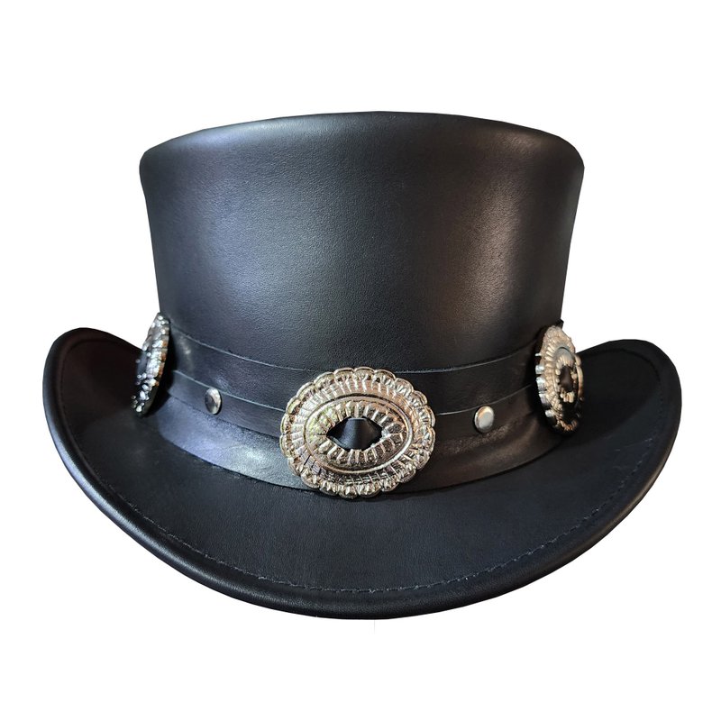 Guns N' Roses Guitarist Inspired Black Leather Short Top Hat - 帽子 - 真皮 黑色