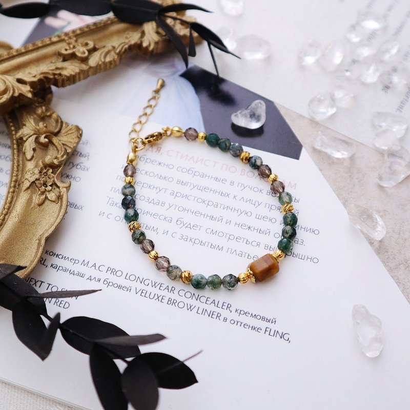 Aquatic agate-yellow Stone- Bronze buckle bracelet - สร้อยข้อมือ - คริสตัล สีเขียว