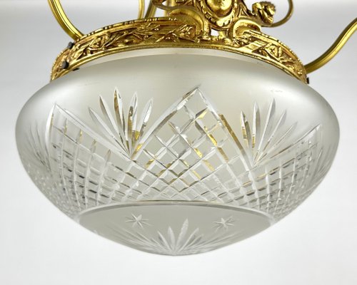 アンティーク アールデコ スタイル ブロンズ ガラス シャンデリア