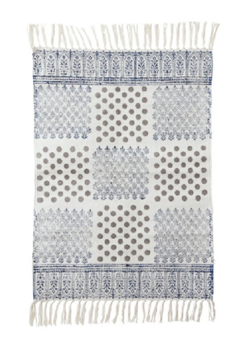 アースツリーフェアトレードフェアトレード-手編みの木版画プリントマット - 絨毯・カーペット - コットン・麻 